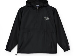 Black Packable Anorak Jacket — Small White Floral Chest Graphic